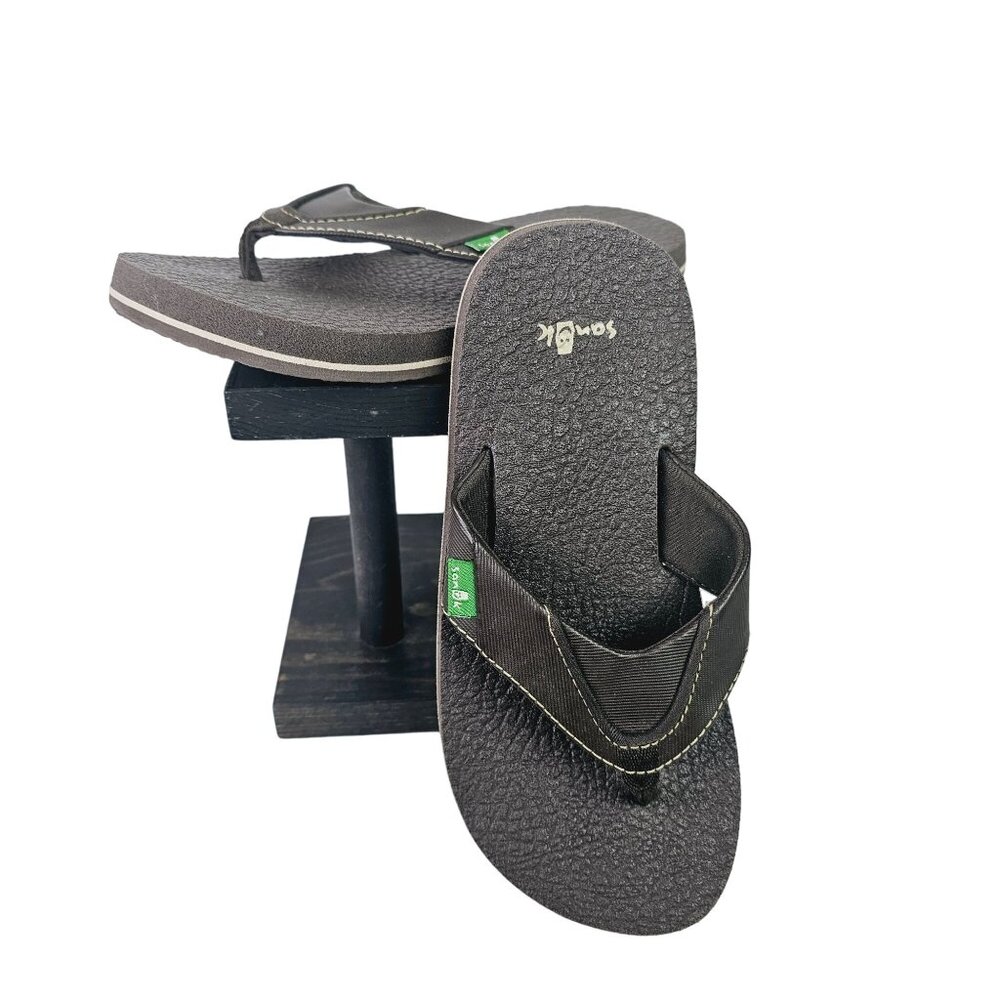 Sanuk Root Beer Cozy Boys Black Thick Sole Flip Flops Sandals Soft Sz Y2-3